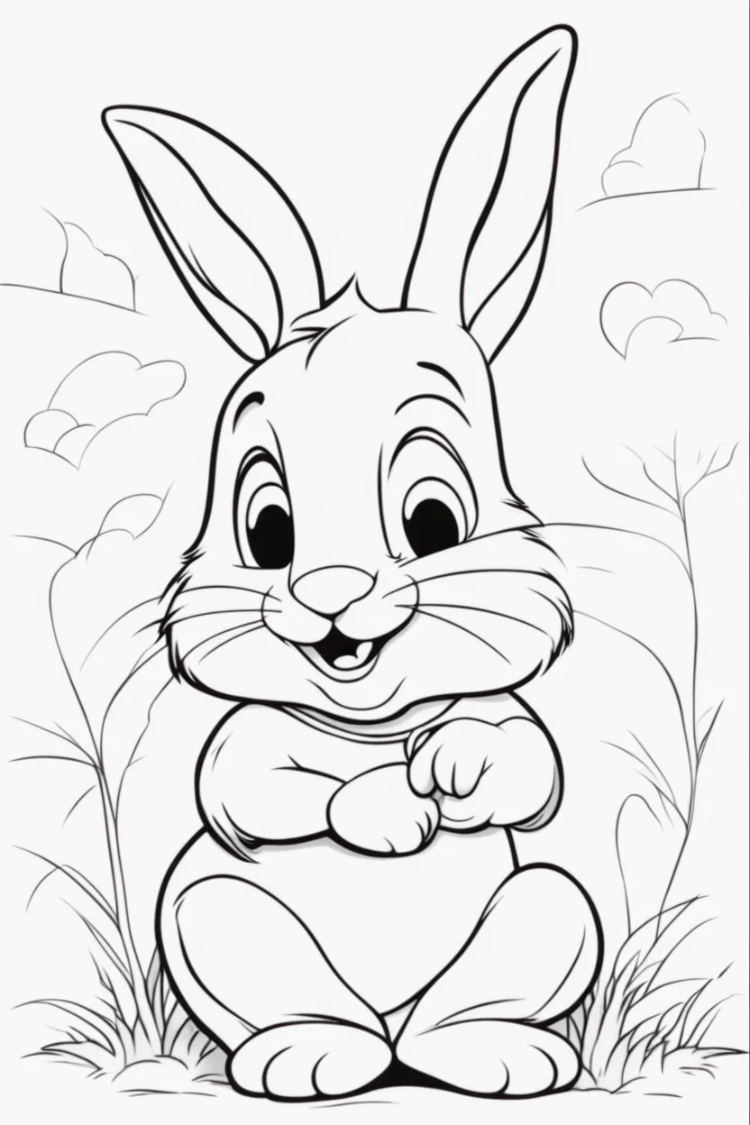 blank colouring book, white blank background, simple picture for toddlers, rabbit, disney and pixar style