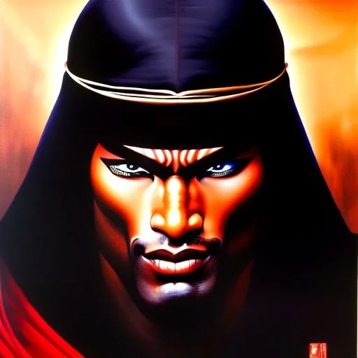 portrait of Dakuan-Ninja Scroll,painting by Earl Norem, simon Bisley, evan lee, 86-86, oil on canvas, cinematic composition, extreme detail,fit full head inside picture,8k