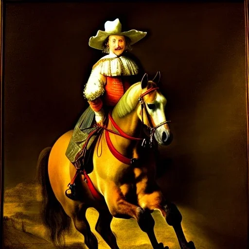 portrait of a horse riding by Rembrandt style