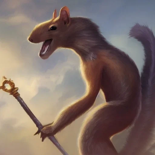 Fantasy image,d&d, person running from a Giant squirrel