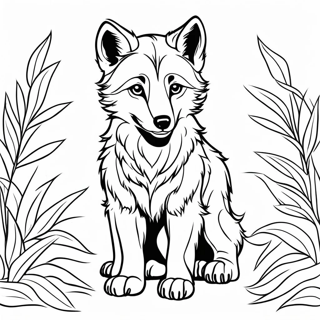 Create a coloring book page of a cute wolf cub, bl... nkjhkjjo