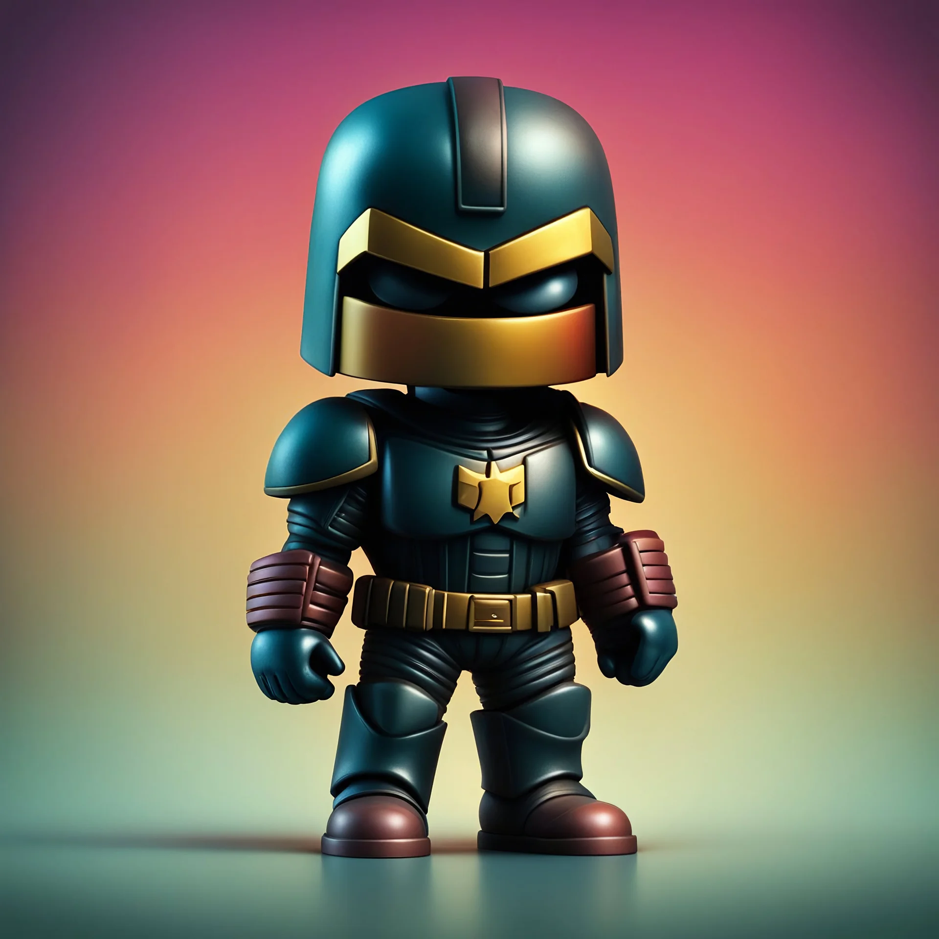 Create Judge Dredd style cute figurine and gradient background
