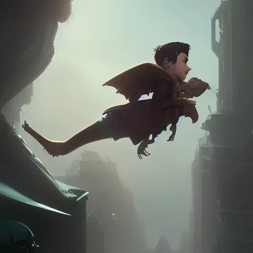 a kid with his magical gargoyle by Nick Harris