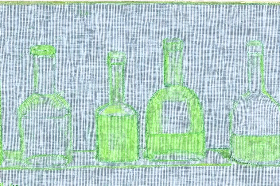 A still life with glass bottles and a glass vase by Giorgio Morandi