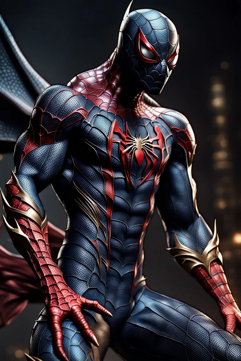 Fhoto full body, reality, Raw, warrior dragon dark world as spiderman, digital art, intricate details, powerful composition, captivating, , trending on artstation, sharp focus, studio photo, intricate details, highly detailed, by addie_digi