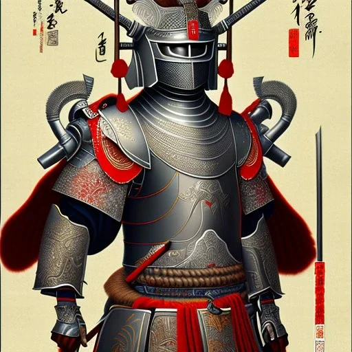 Ukiyo-e Style , Male Samuri in armour, full body