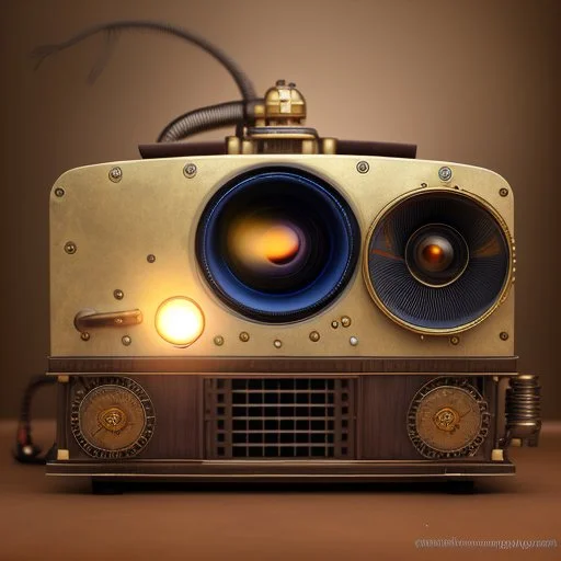 video projector in steampunk style 18th century photo realistic