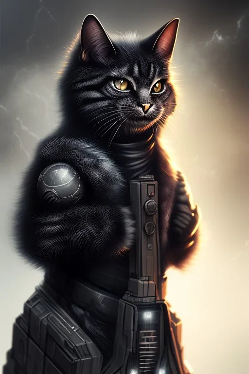 scary cat, long fur, soft, cute, black, Cyberpunk, city