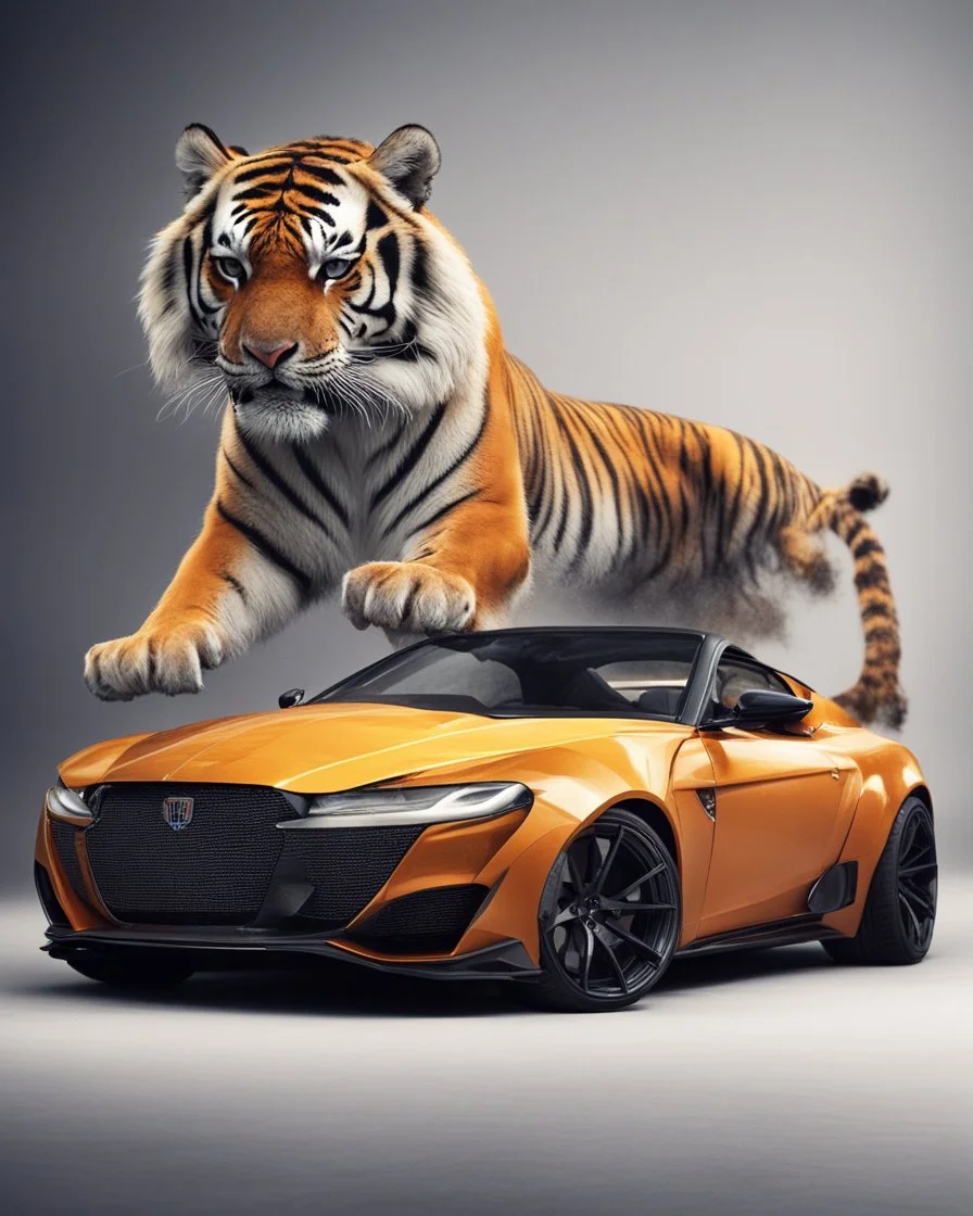 Combination of tiger and sports car