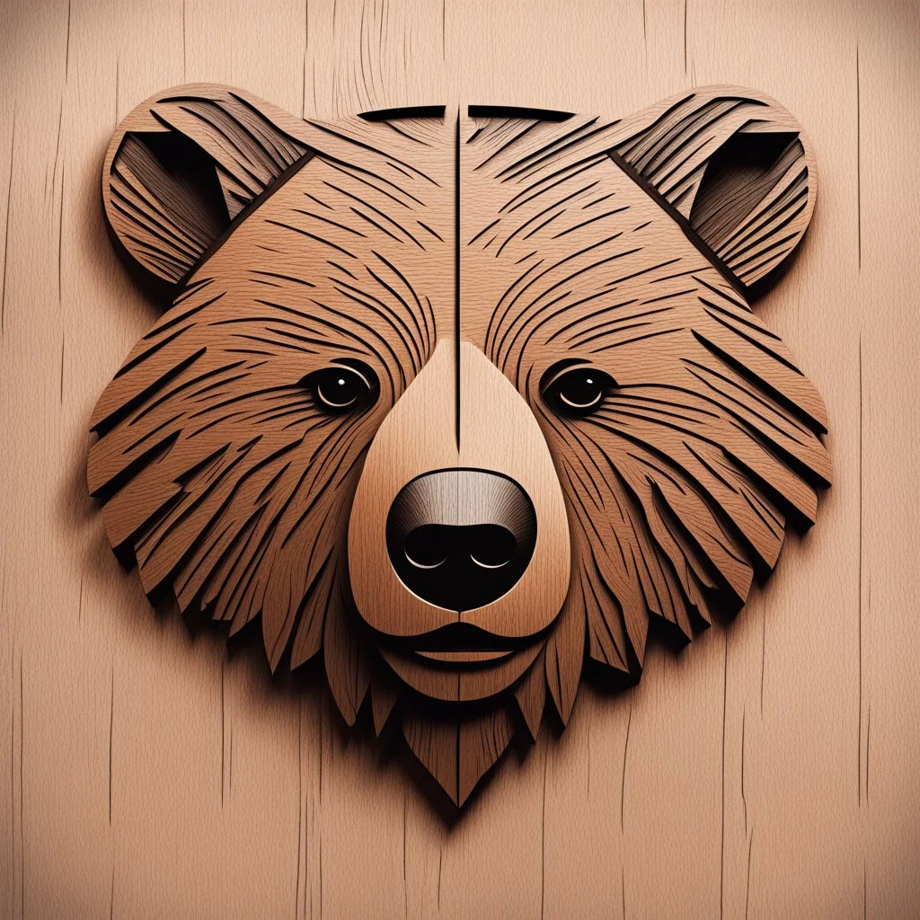 combine textured wood with stylized shape of a bear head, letterpress style, minimalistic, clean