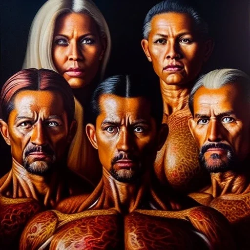 Ultra detailed fullbody Portrait in oil on canvas of -Four Horsemen of the Apocalypse- ,extremely detailed digital painting,ultrarealistic skin,intense stare, extremely detailed face, crystal clear eyes, mystical colors ,perfectly centered image, perfect composition, rim light, beautiful lighting,masterpiece ,8k, stunning scene, raytracing, anatomically correct, in the style of Simon Bisley and Ohrai Noriyoshi and robert e howard and Steve Jung and Wizyakuza and uncannyknack.