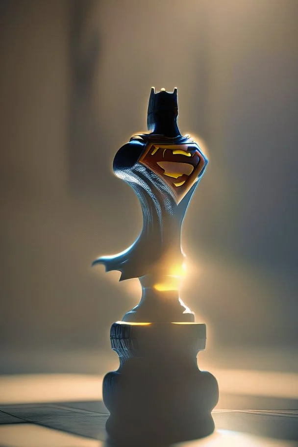 superman chess piece buildt of by yellow stones misty trending, depth of field, backlit