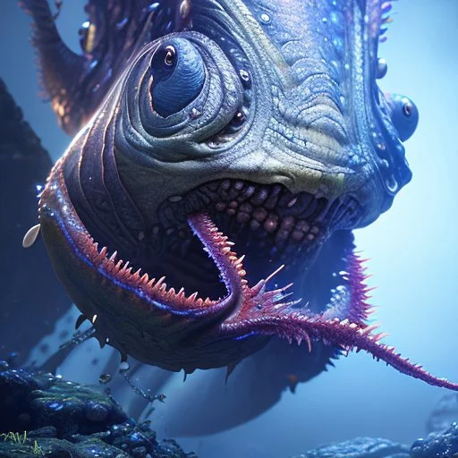 fluid ink angler fish creature, unreal engine 5, 8k resolution, photorealistic, ultra detailed