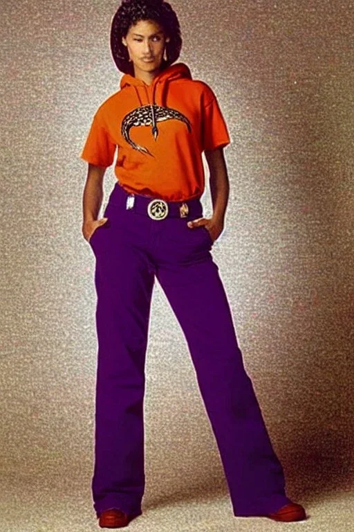 year 1999 women fashion low waist light trousers, t-shirt that has a new kind of hoodie with high tippet, which turns down along zipper! Colors: all denim colors, purple, khaki, lilac, plum, orange, terracotta, red, pink, dark blue, beige. Patterns: lynx, balls, stripes. lynx belt. starling or owl prints. Women models. Missy Elliot, Sandra Bullock, Milla Jovovich, Big tennis shoes on. Latex, denim and leather. Hat with a visor, integrated to AKG-style headphones.