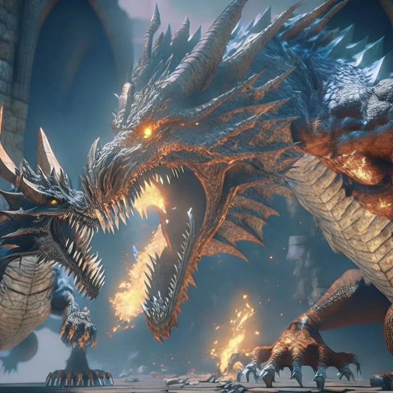 giant colossal different types of dragons fight each other, by grek rutowski, unreal engine 5, 8k resolution, photorealistic, ultra detailed