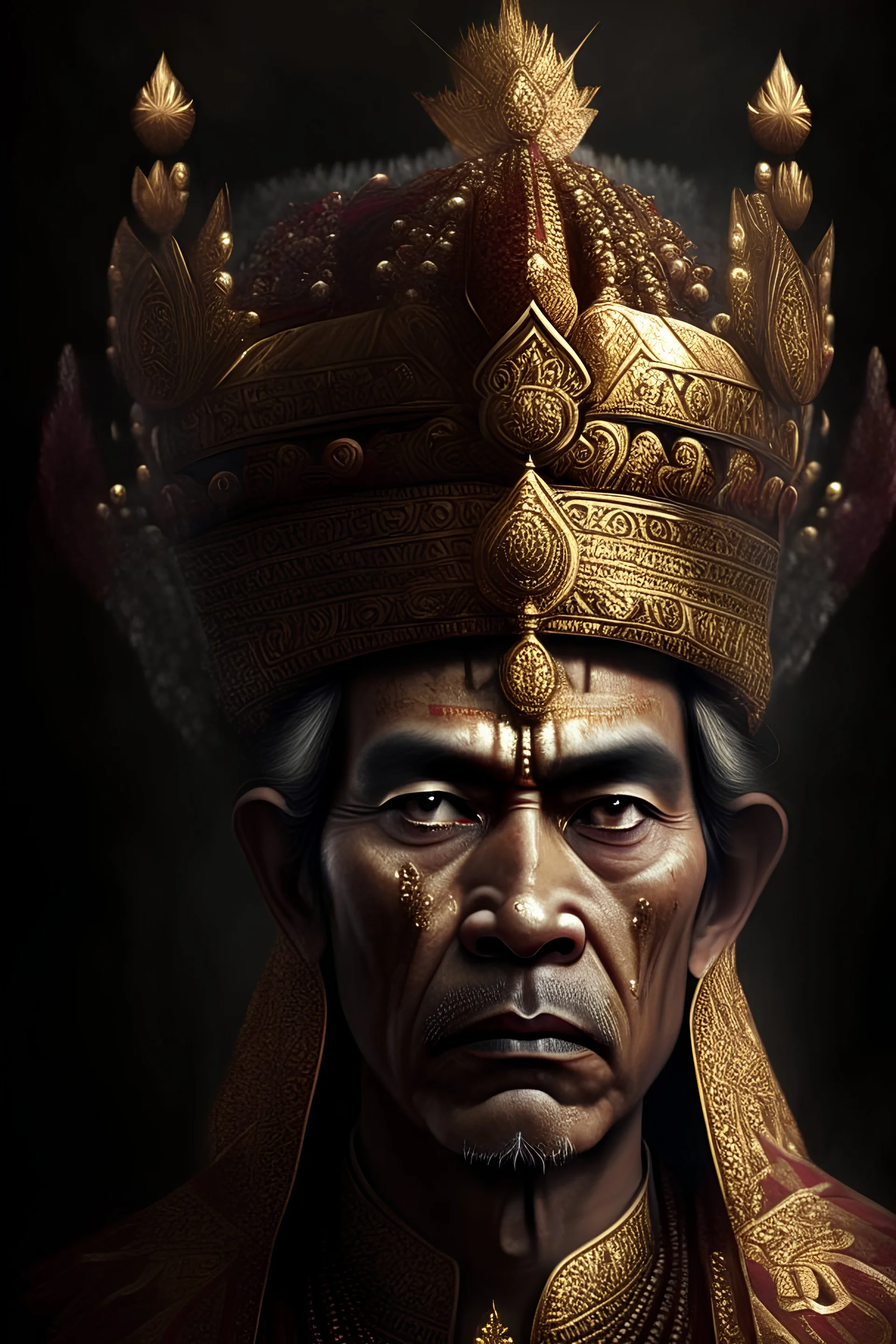 The face of the Brawijaya king with a beautiful crown and a great robe