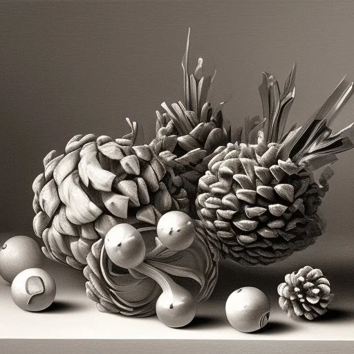 A realistic still life graphite drawing of pine cones like Pieter Claesz, Jan Jansz. from the Velde and Anthonie Leemans