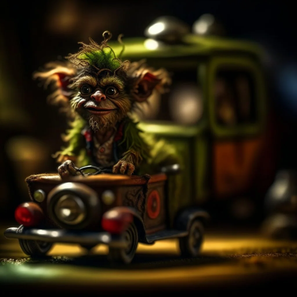 hairy pimp groove funk goblin gremlin hippie in weird home camper running in hamster wheel, prize winning oil painting, ,bokeh like f/0.8, tilt-shift lens 8k, high detail, smooth render, down-light, unreal engine