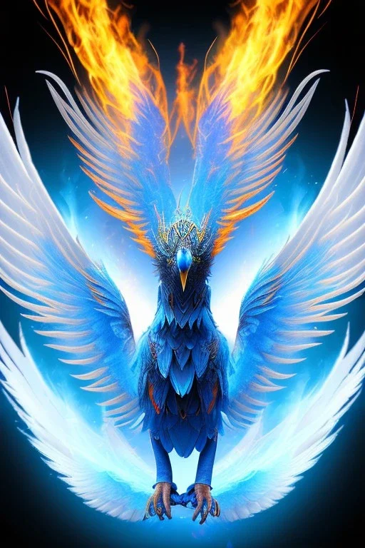 blue phoenix flaming wings, balanced, beautiful, smooth, flying, graceful