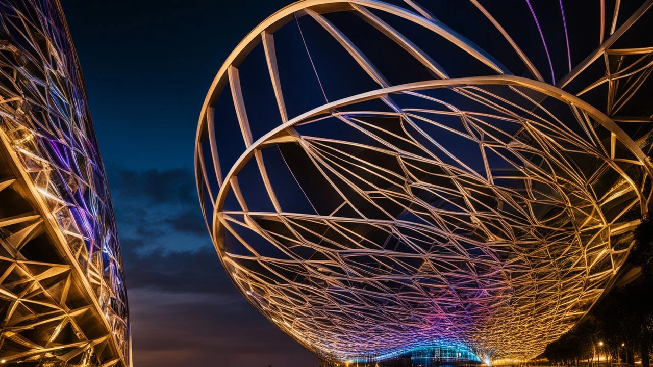 94614, delightful, sensitive, confident, iridescent double helix tower, delicate, nocturnal, architecture, award-winning photograph, beautiful composition, filled with beautiful detail, delicate colour, chiaroscuro