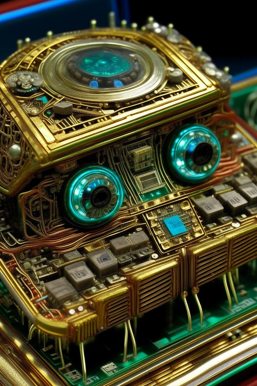 steampunk giant alien computer chips and tiny lcds face