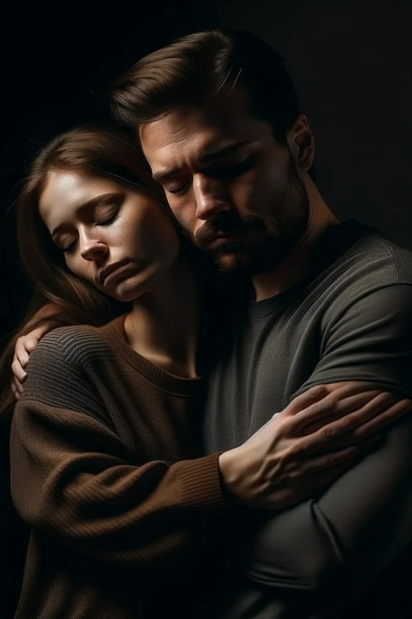 a woman holding a sleeping man with her arms