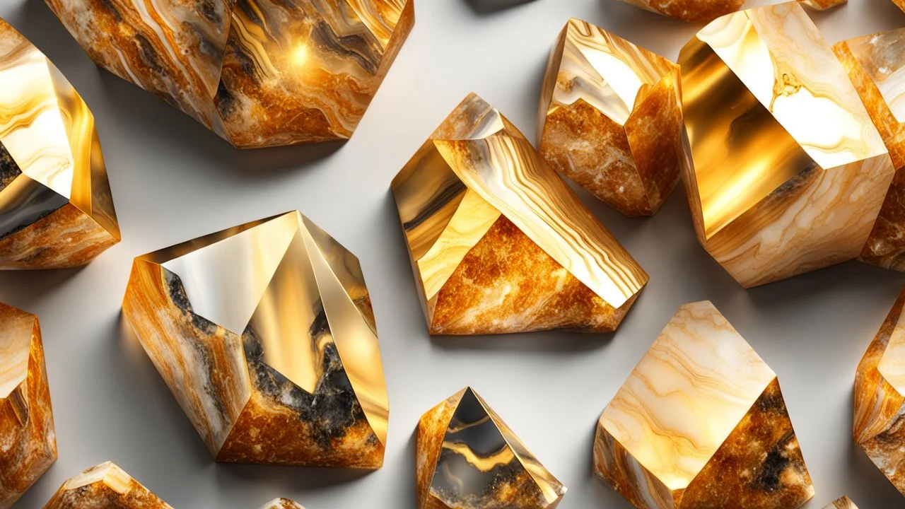 Hyper Realistic Golden Marble Crystals.