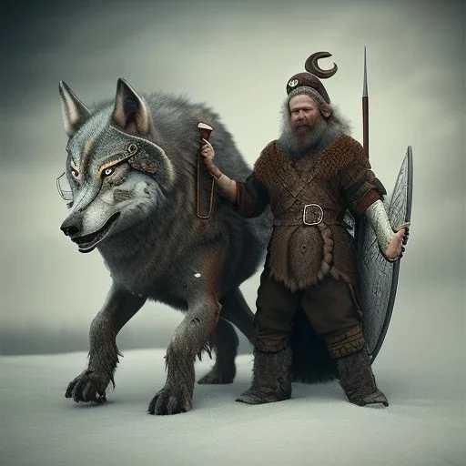 old viking with his wolf, scary, steam punk, realistic, made in octane, cinematic, ultra-realistic, extremely detailed octane rendering, 8K, VRAY Super Real ar 2:3, dof photorealistic futuristic 50mm lens hard lighting dark gray tintype photograph, realistic lighting, sepia color