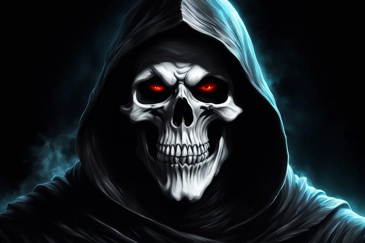 ultra high image quality, Grim Reaper Close-up of an set against AMOLED-worthy pure black backdrop, fantasy art style infused with filter, tailored for vertical wallpaper, exclusive design with no duplicates, radiating beauty suitable for a PC screen image, vivid colors, ultra fine, digital painting.