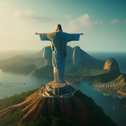 Christ the Redeemer, beautiful, landscape,sunset, unreal engine 5, cinematic lighting, photorealistic, realistic, hyper detailed, 8k, octane render, cinema 4d