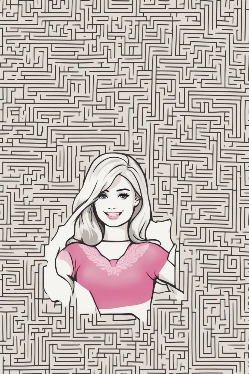 Barbie-themed maze for kids with a single, enchanting destination point, incorporating Barbie's signature style and charm into the design. 2d.