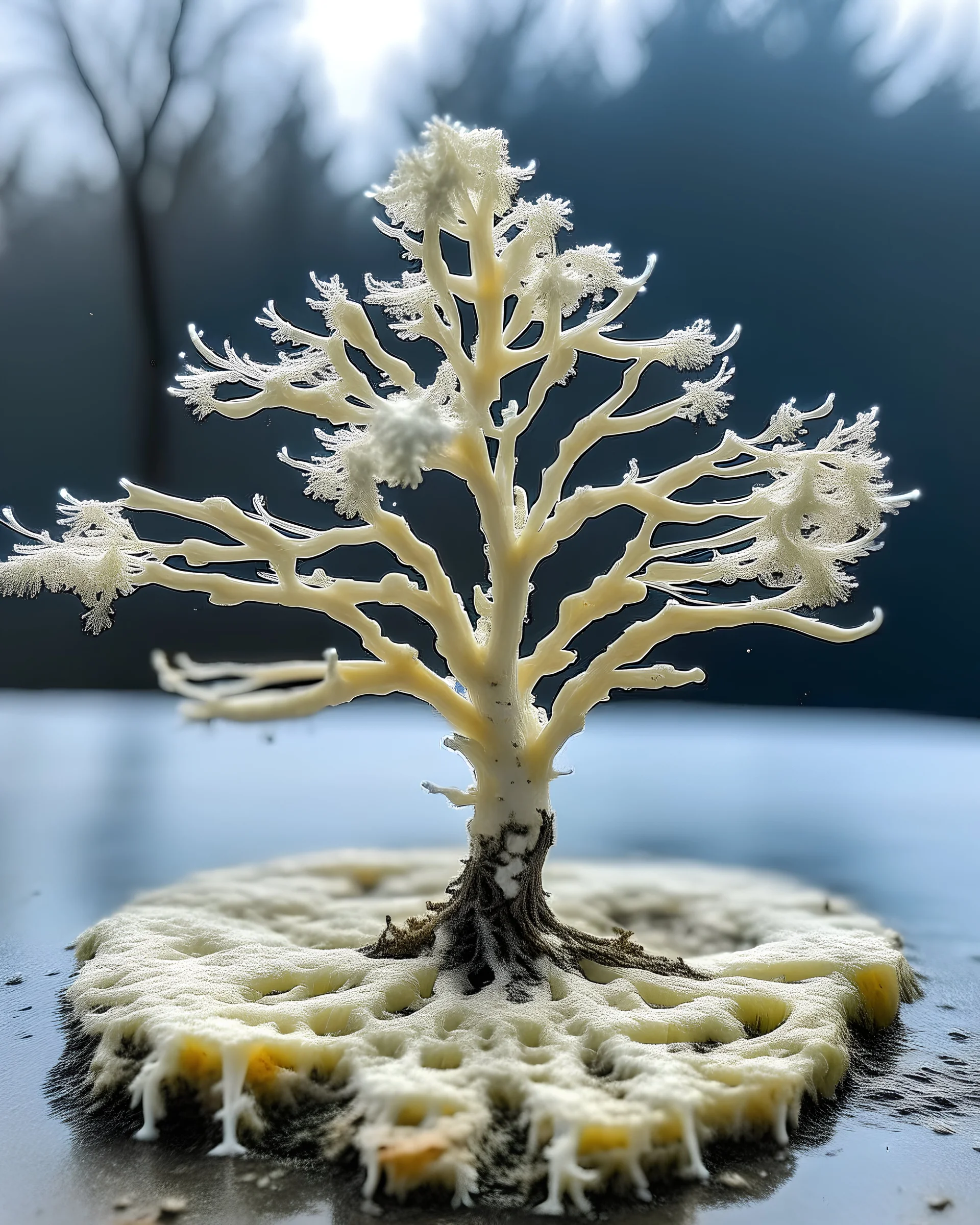 A snowy Winter tree on a small island