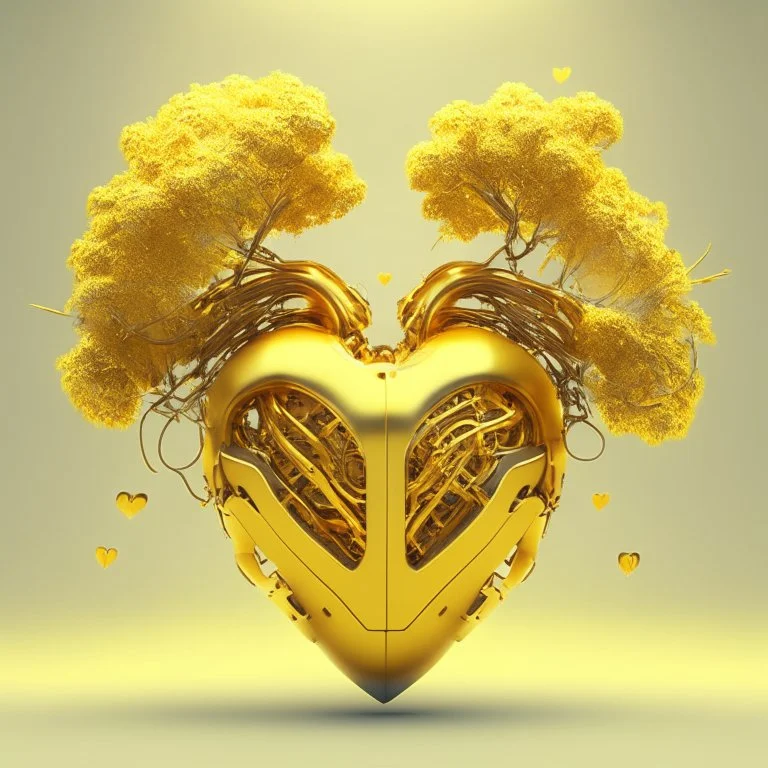 golden robot heart with tree wings