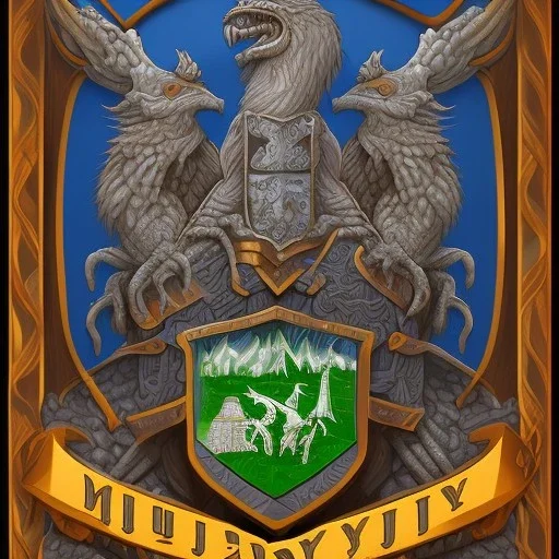 coat of arms of a troglodyte city in the moutains, very detailed