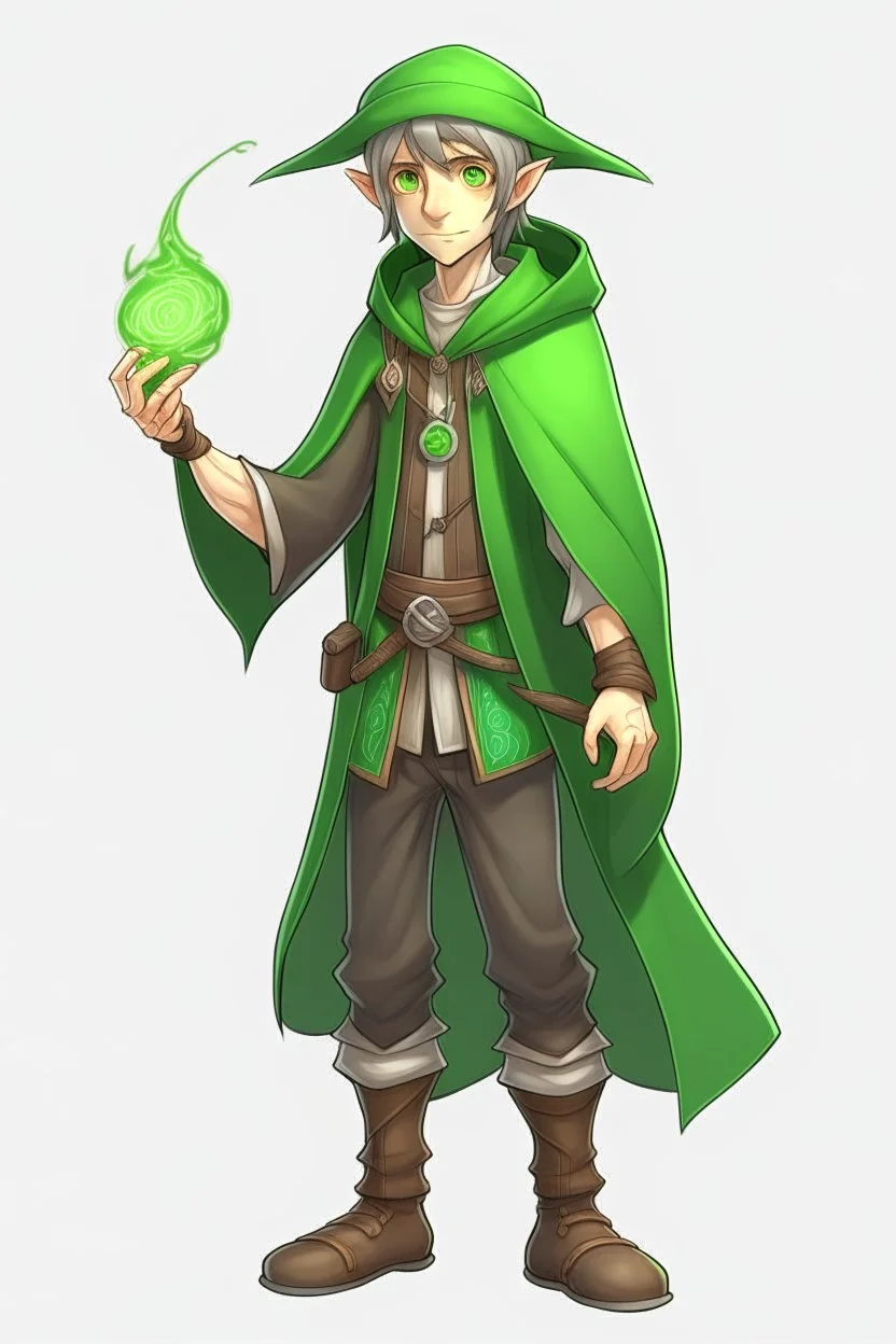young elf green eyed student wizard full body