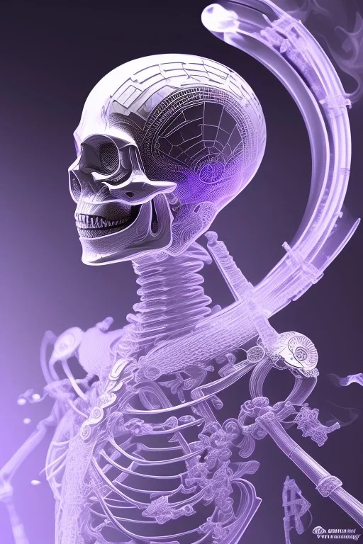 Futuristic Neon crystal skeleton samurai smoke glass fire water