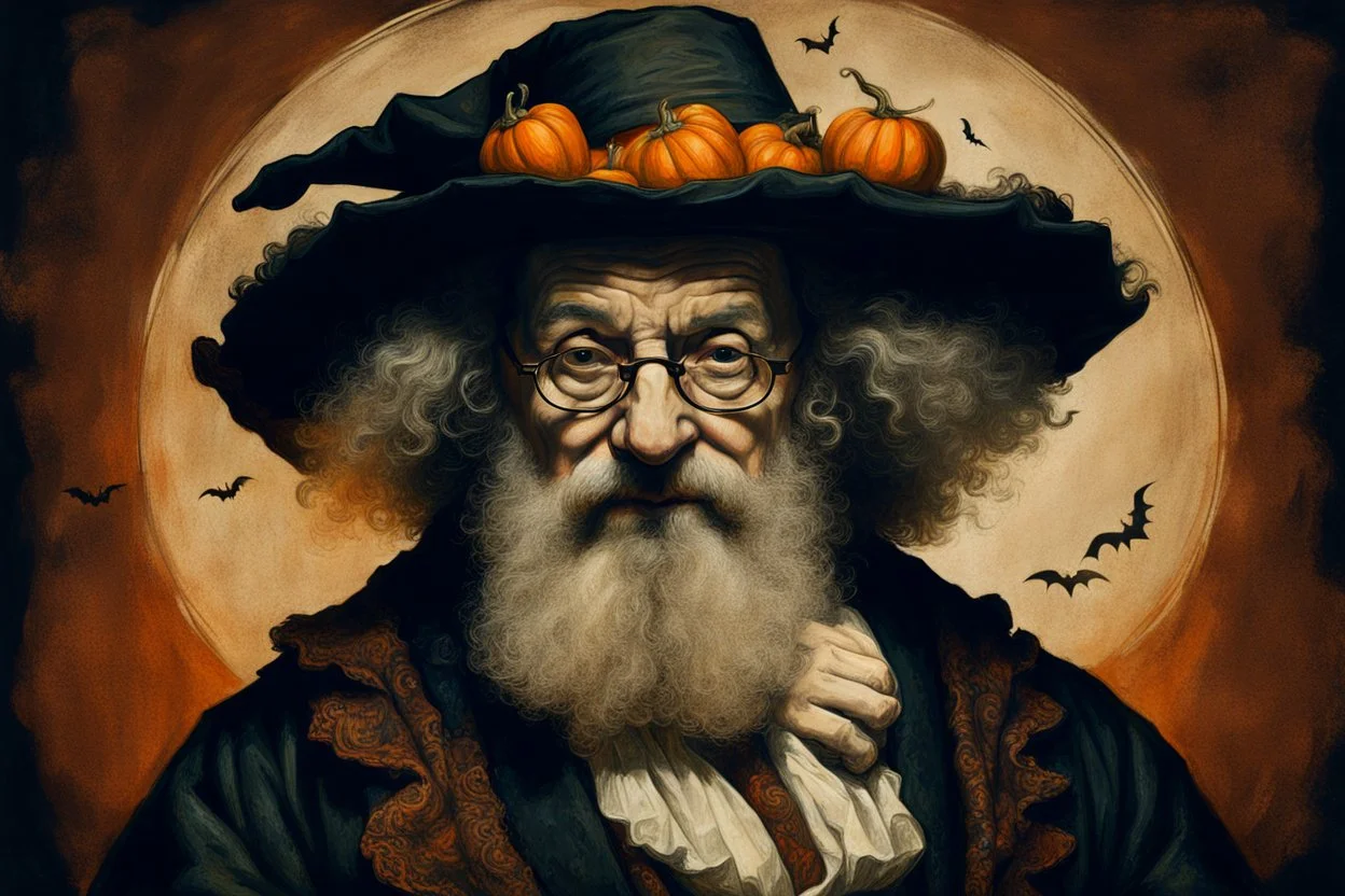 professor of halloween poster in the style of Rembrandt
