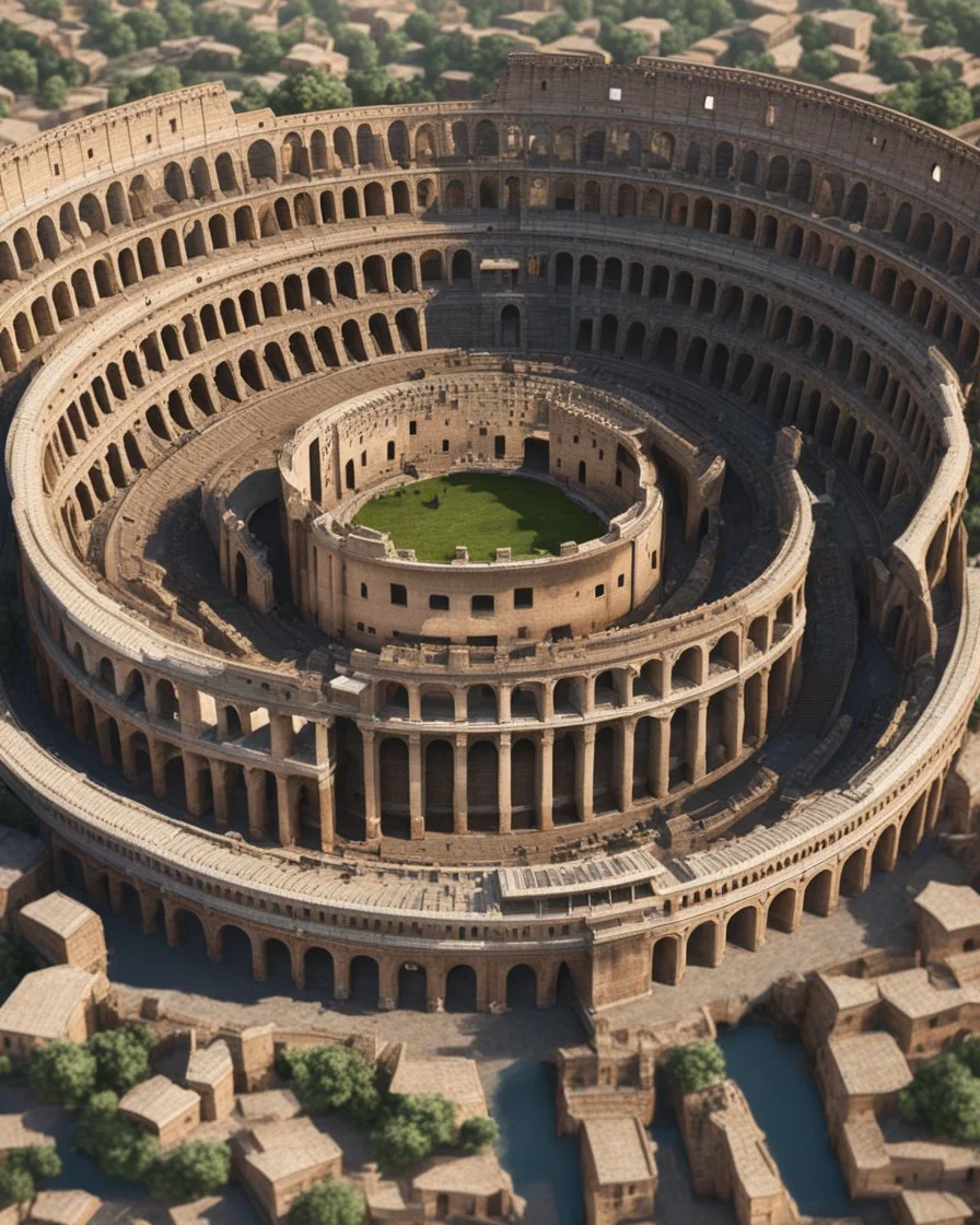 Coliseo romano,calidad ultra, arte digital, hiperdetallada, hiperrrealista, 8k 3D, vista aérea