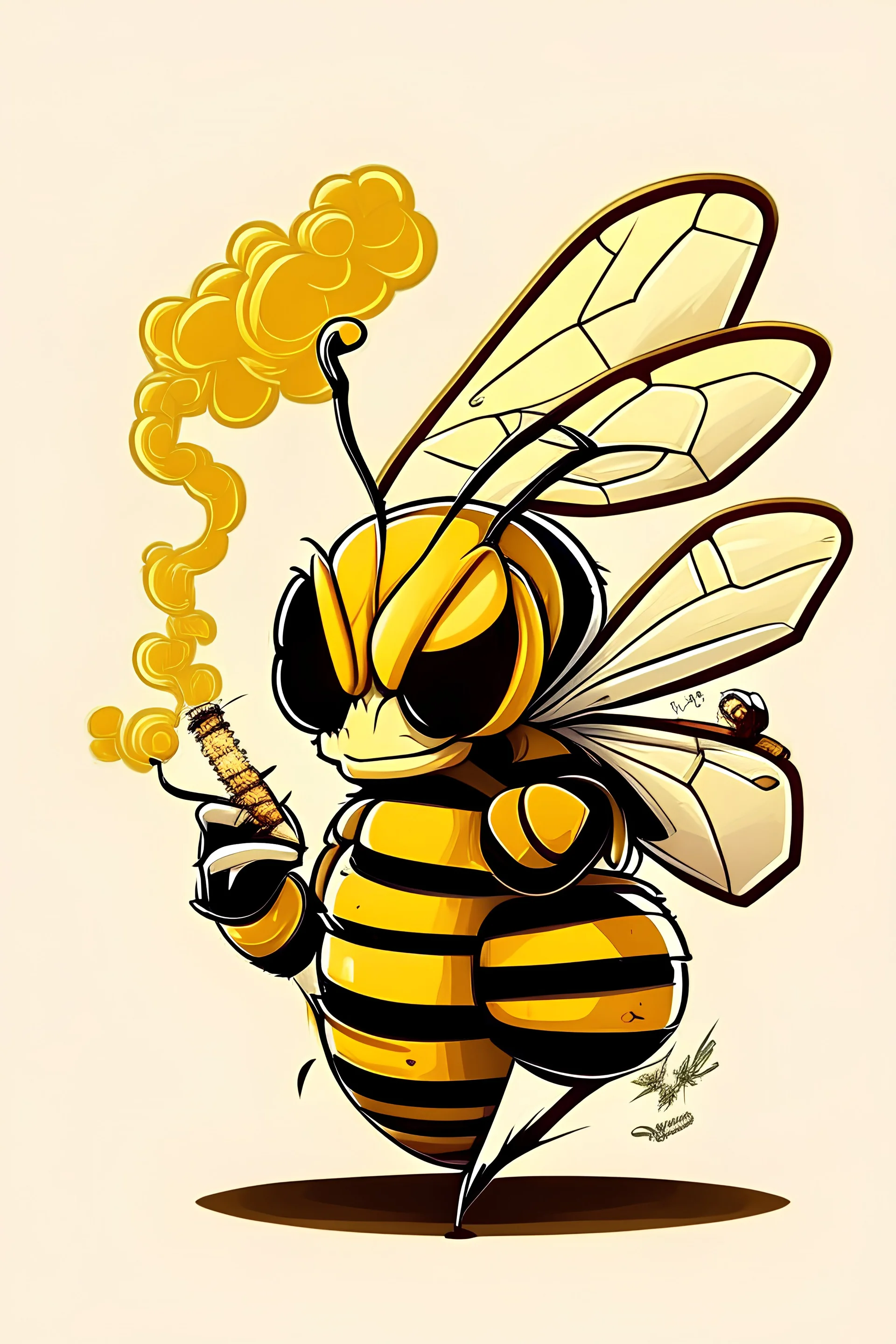 vector art, cartoonish style honeybee hybrid, smoking a cigar, illustration, white background