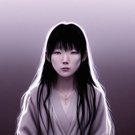 Sadako Yamamura (Ringu, 1998) ; screenshot, Dark Foggy Georgeous Horror Dark Fantasy Art by James Bousema, digital illustration, evil,wild, cold stare ,photo-realistic, 32K,dynamic colors,high details,high definition,crystal clear image,aspect ratio 33:1,DIGITAL ILLUSTRATION by James Bousema Modifiers: Nikon D850 elegant Award winning photography fantasy photorealistic very attractive