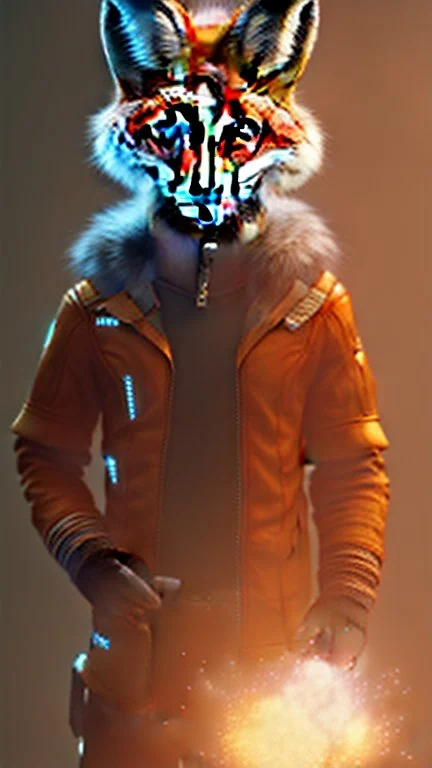 A fox fursona, Trending on artstation, Furry art, Digital art, Cyberpunk, High quality, Backlighting