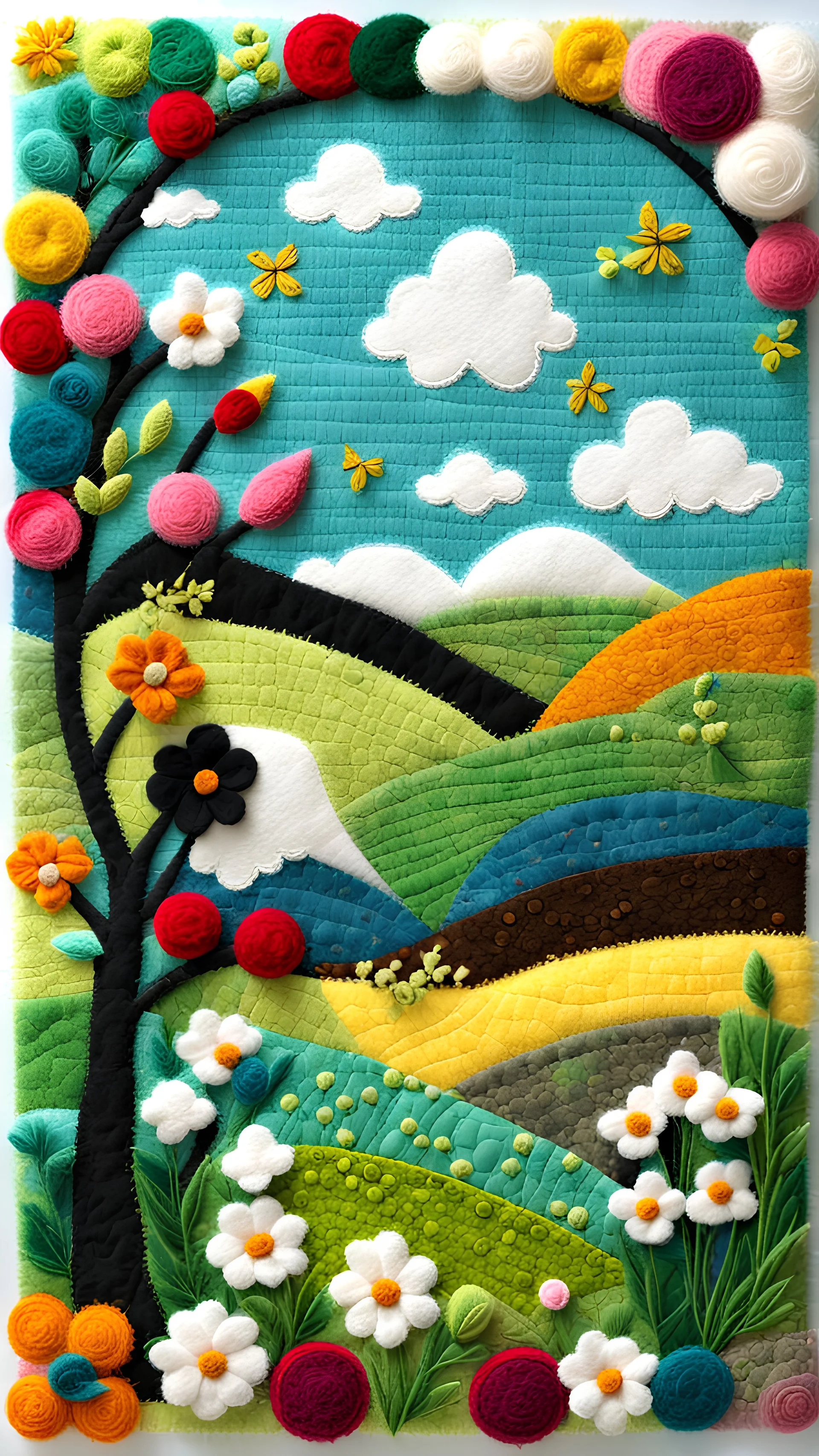 felt art patchwork depict spring