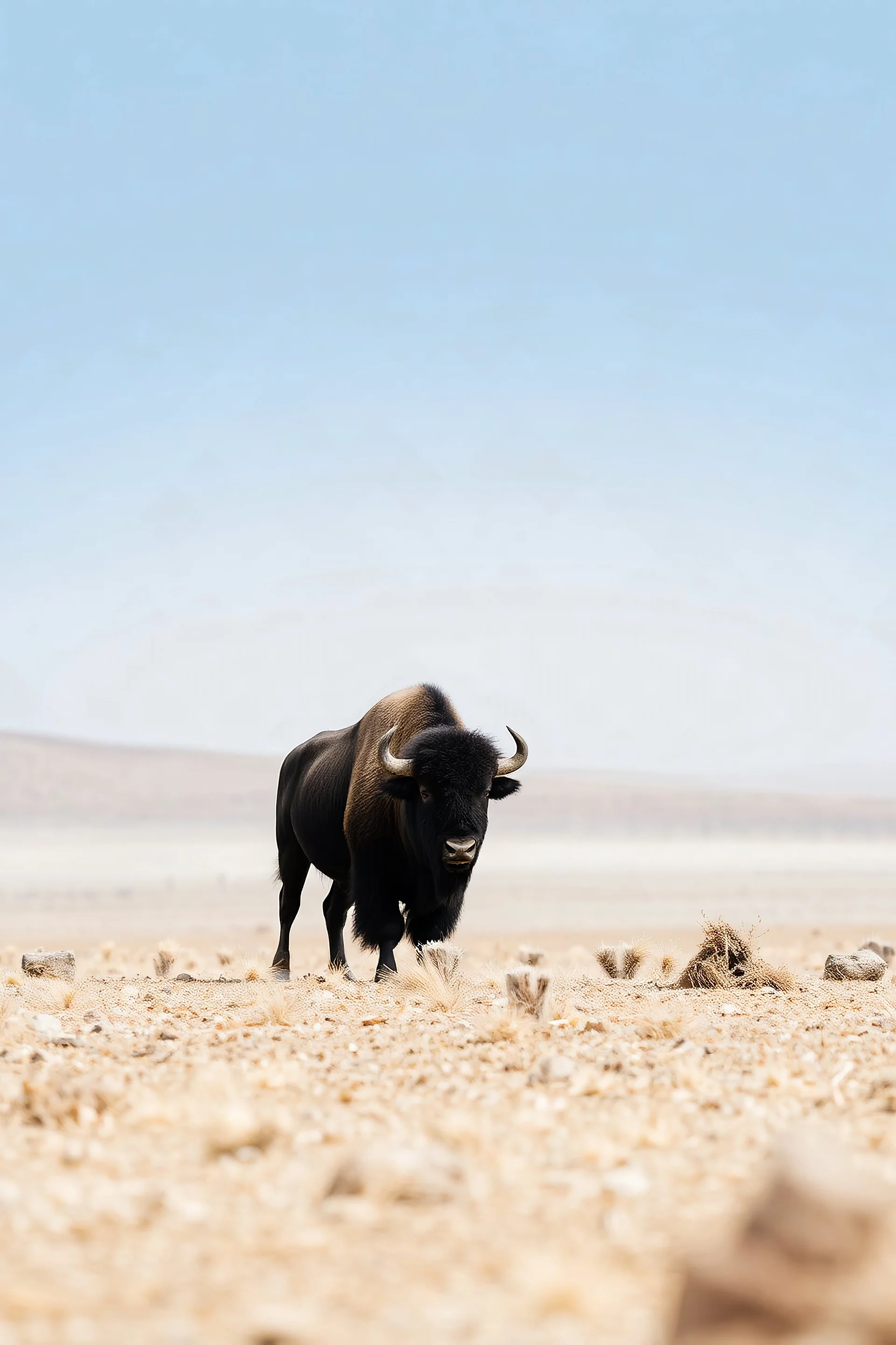 Black bison on a deserted field