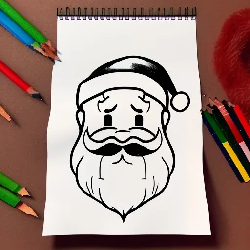 Line drawing of Santa clause on sketch paper,Bill Bell, smiling, portrait, detail