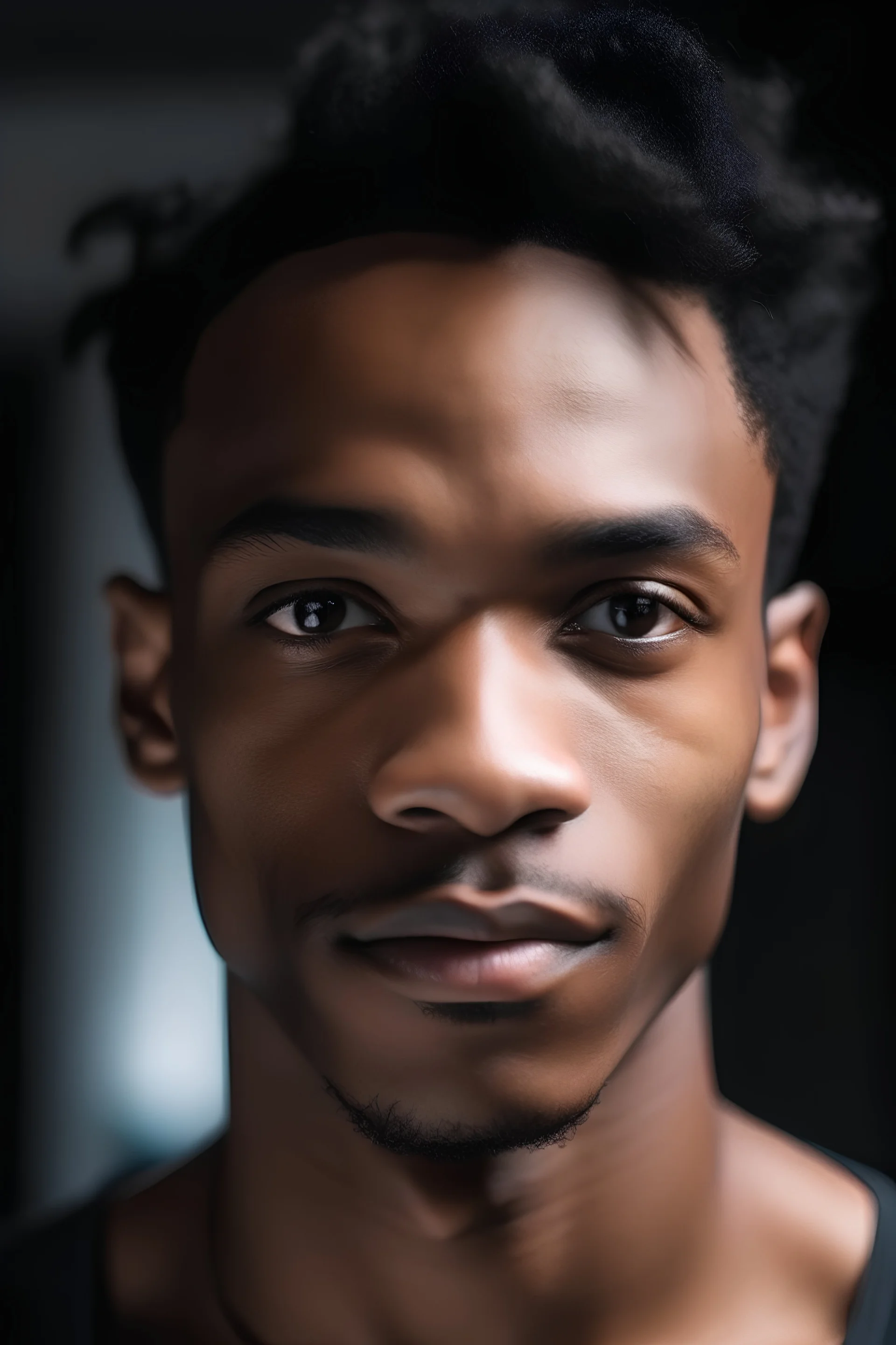 Um homem, cabelos morenos, na casa dos 20 anos, brasileiro e com o queixo definido, agora o faça com pele morena e com o cabelo corta em low fade