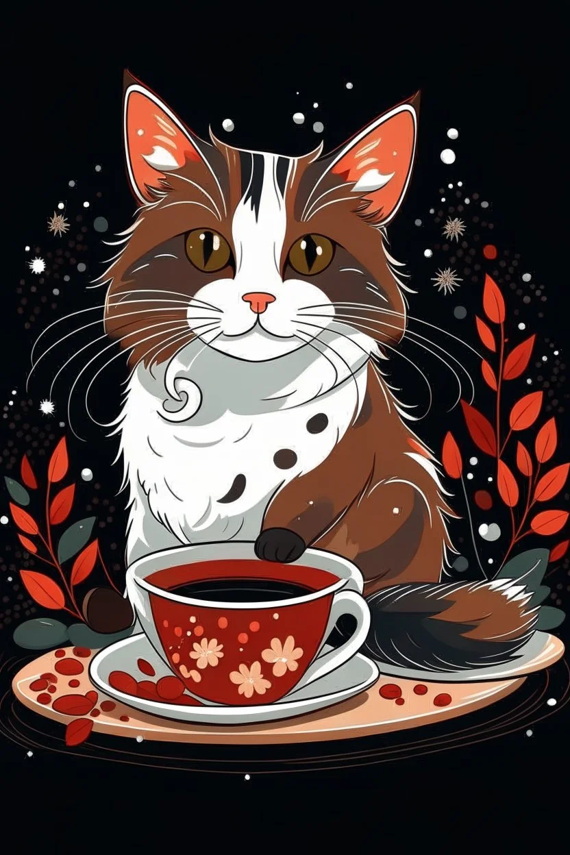Christmas cat calico and coffee graphic