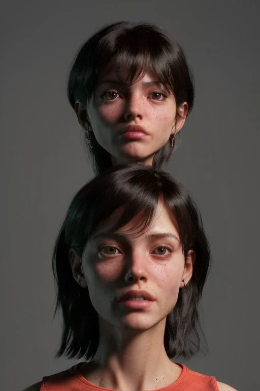 Ultra Realistic image, 25 years old brunette woman, Madrid, portrait, small stature, 1,54 cm tall, 50 kg weight, too small chest, yakuza body tattoo, vibrant color, highly detailed, art stations, concept art, smooth, unreal engine 5, god rays, ray tracing, RTX, lumen lighting, ultra detail, volumetric lighting.