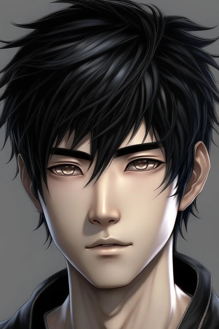 Anime man black hair realistic