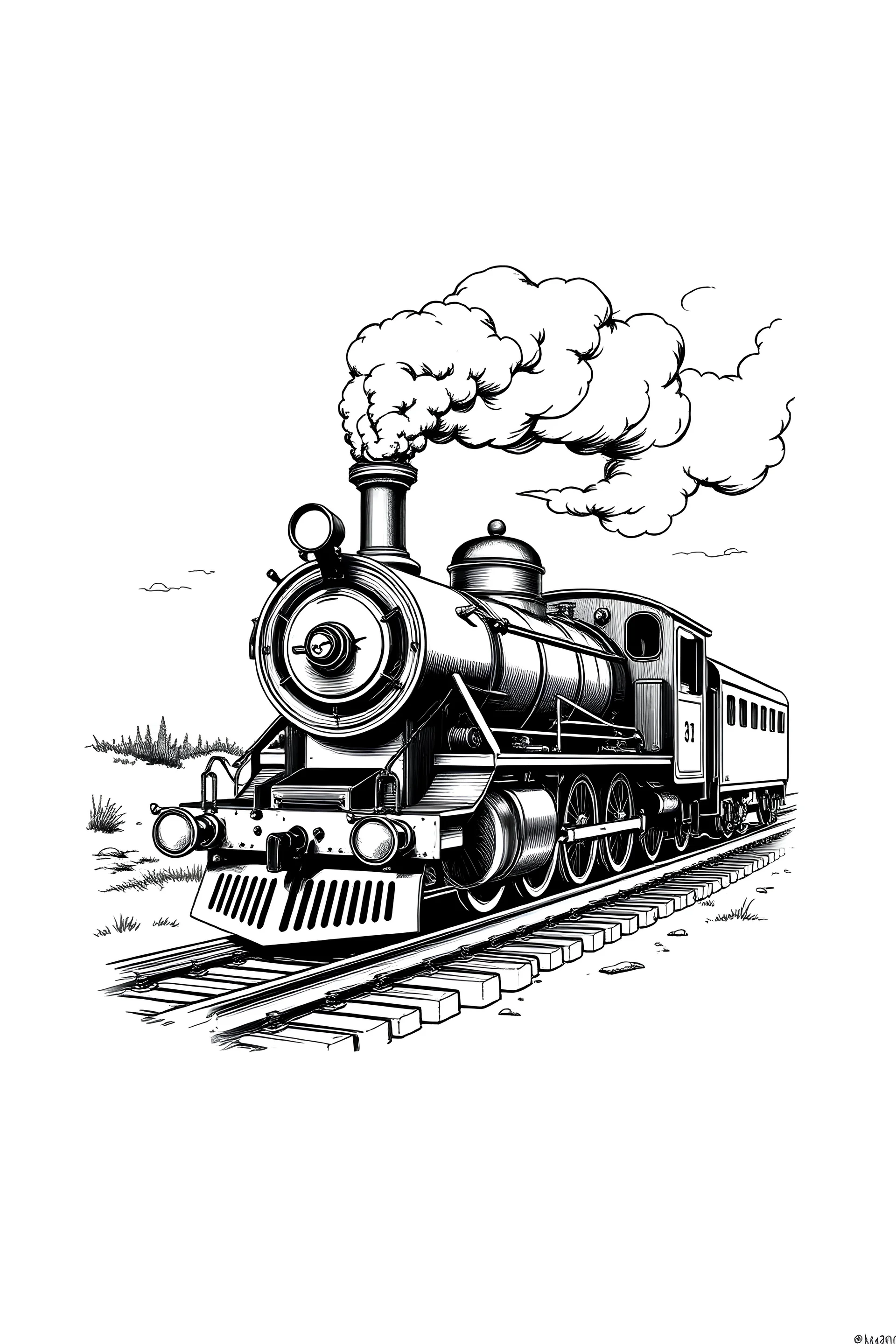 Steam locomotive Hand drawn sketch vector illustration in vintage engraving style