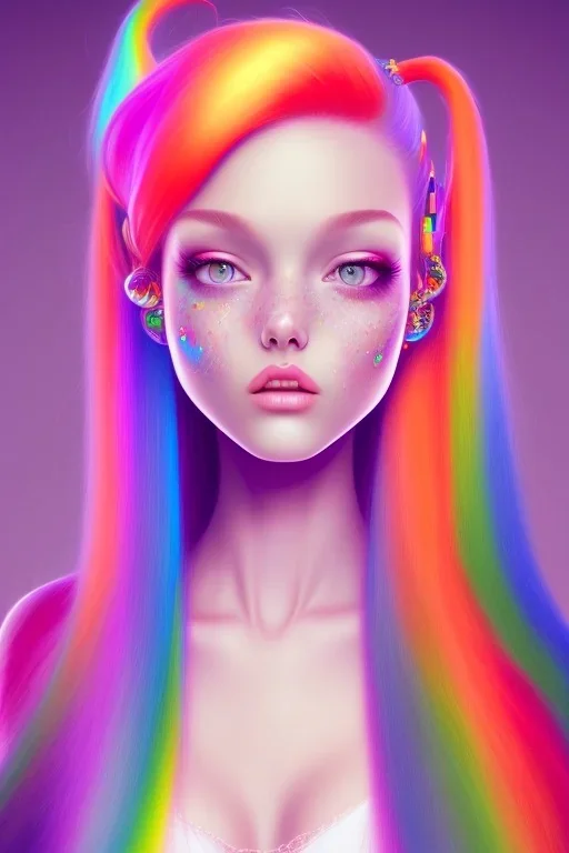 girl, cute, beautiful, long hair, rainbow hair